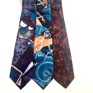 Lot of 3 Men’s Italian Silk Ties | Abstract Art Print | Colorful Statement